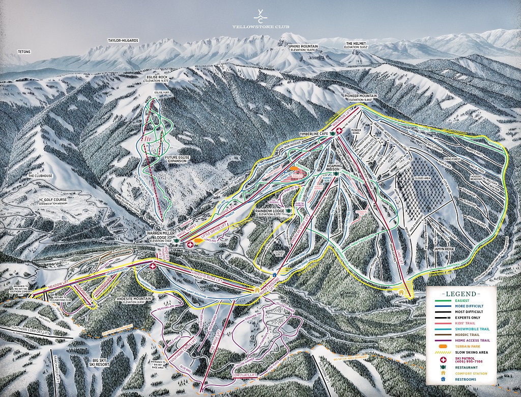 2016-2017 Yellowstone Club ski trail map.